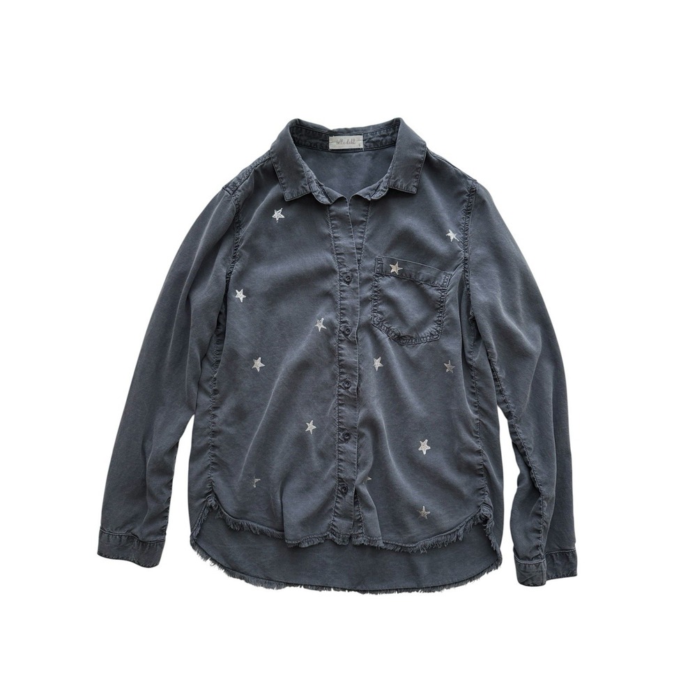 Bella Dahl Star Stamped Pocket Button Down Womens Small Festival Grunge Gray
